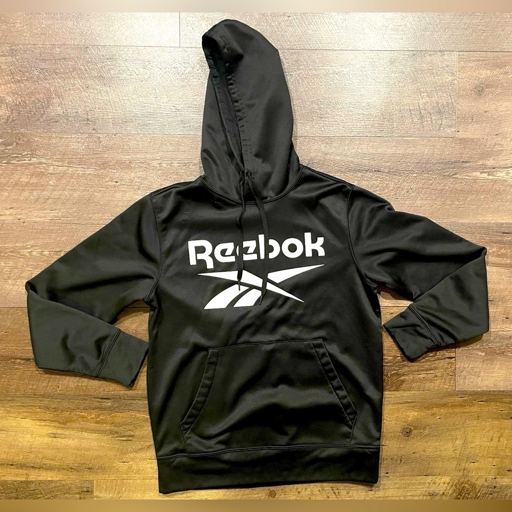 Reebok White Logo Adult Black Hoodie Sweatshirt Size Small